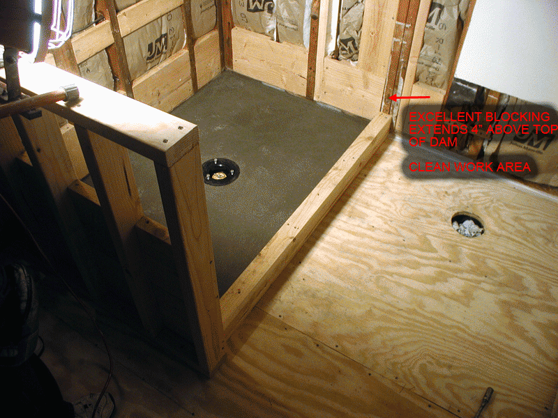 Image of shower properly prepared for showerpan installation